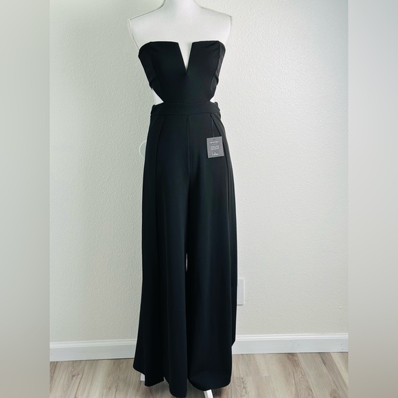 Lulu's Black Strapless Cutout Wide Leg Jumpsuit Size Medium - Picture 3 of 14
